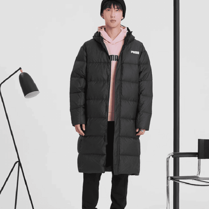 Abrigo largo de plumas oversize «Negro y blanco»