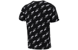 Camiseta de cuello redondo, transpirable, con estampado completo del logotipo y manga corta, color negro.