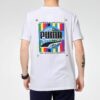 Camiseta de manga corta con estampado fotográfico de grafiti «Blanco, azul y rojo»