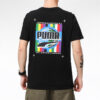 Camiseta de manga corta con estampado fotográfico de grafiti «Negro, azul y rojo»