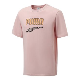 Camiseta deportiva con cuello redondo y manga corta, color rosa y rojo, con estampado de logotipo divertido