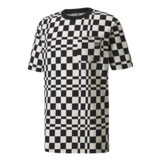 Camiseta deportiva de cuadros con cuello redondo y manga corta en color negro y colores contrastantes