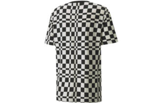 Camiseta deportiva de cuadros con cuello redondo y manga corta en color negro y colores contrastantes