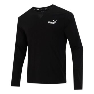 Camiseta deportiva de entrenamiento con estampado de logotipo, transpirable, cuello redondo y manga larga para hombre, color negro