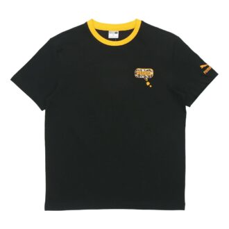 Camiseta deportiva holgada de cuello redondo y manga corta con estampado bordado y logotipo de concienciación, color negro