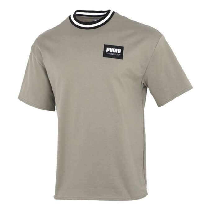 Camiseta lisa de cuello redondo para hombre «Verde oliva»