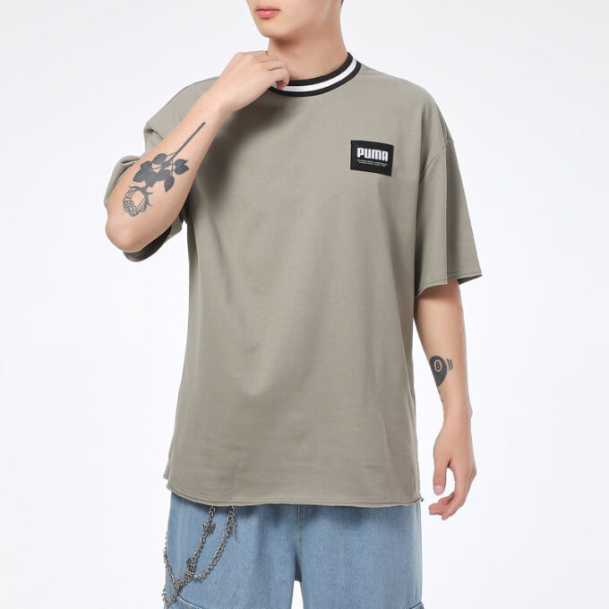 Camiseta lisa de cuello redondo para hombre «Verde oliva»