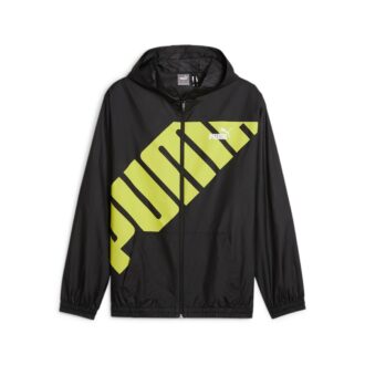 Chaqueta cortavientos con capucha y estampado gráfico «Negro Amarillo»