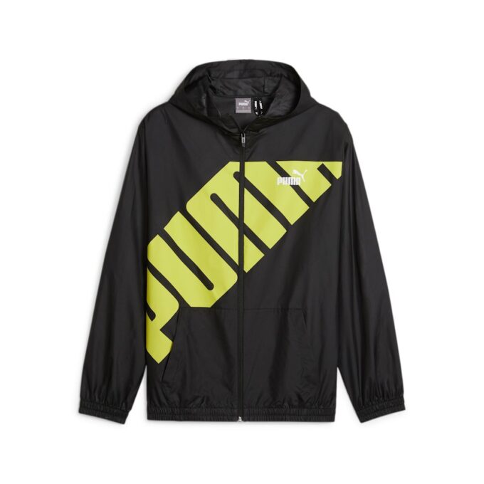 Chaqueta cortavientos con capucha y estampado gráfico «Negro Amarillo»