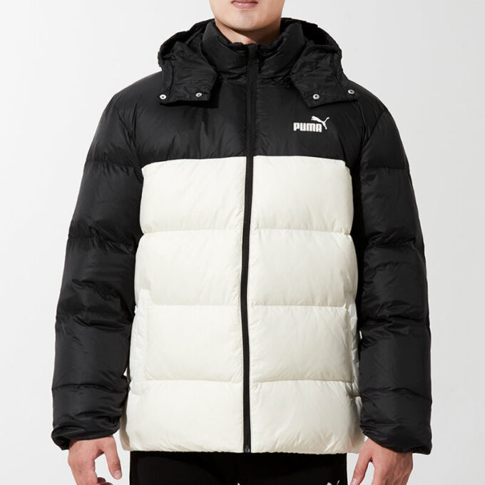 Chaqueta de plumón con capucha desmontable «Blanco y negro»