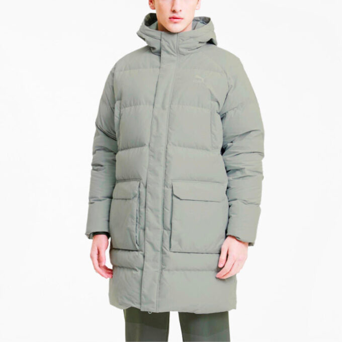 Chaqueta larga clásica de plumas «Gris-Verde»