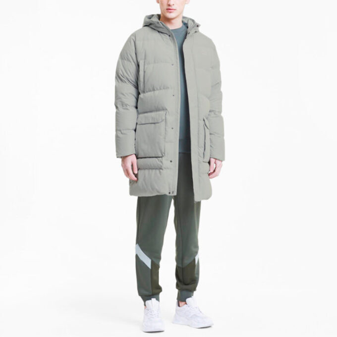 Chaqueta larga clásica de plumas «Gris-Verde»