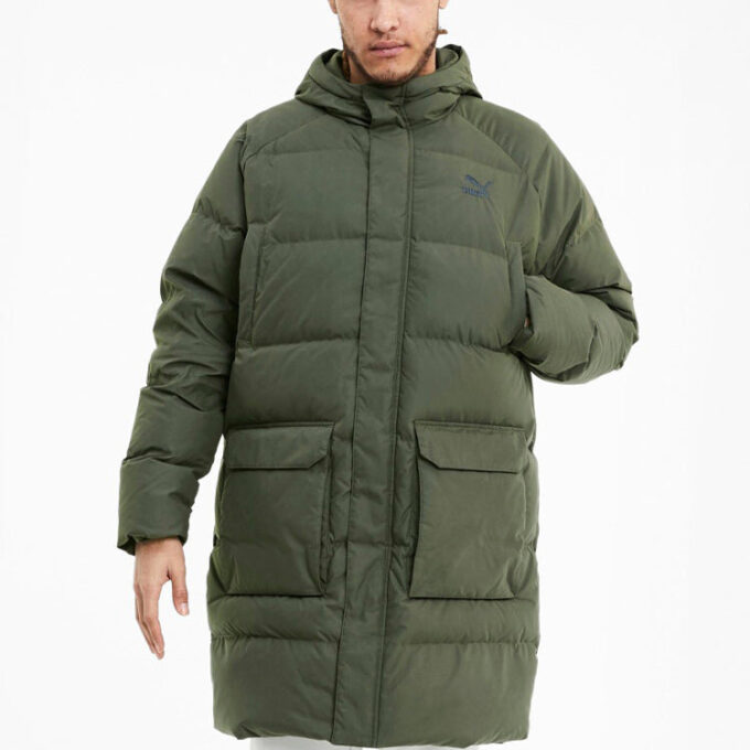 Chaqueta larga clásica de plumas «Verde militar»