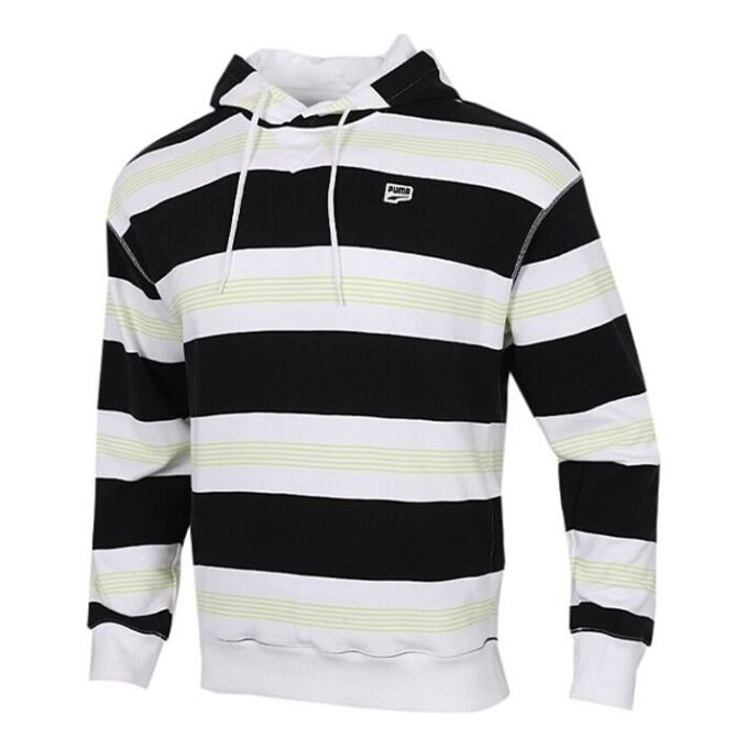 Sudadera con capucha a rayas del centro de la ciudad «Negro, blanco y verde»