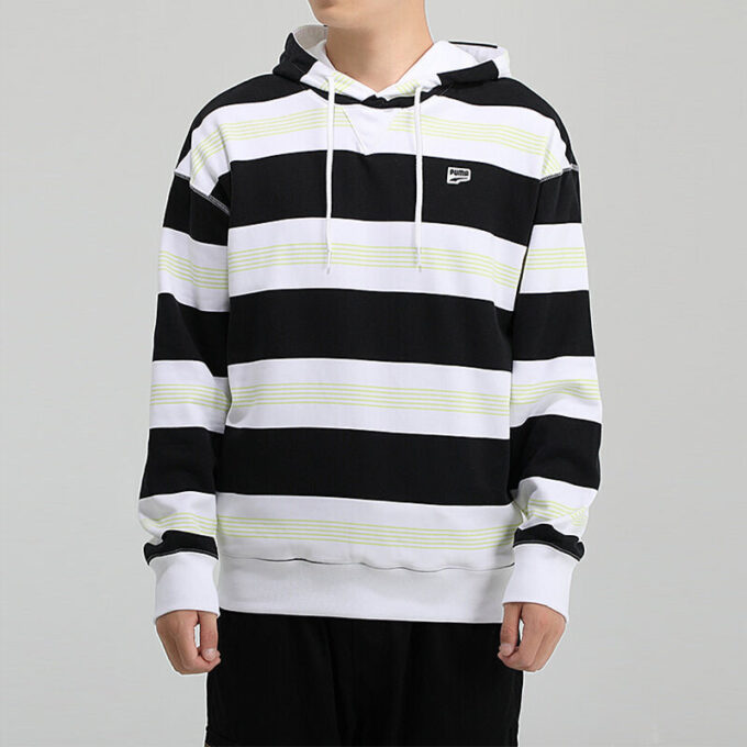 Sudadera con capucha a rayas del centro de la ciudad «Negro, blanco y verde»