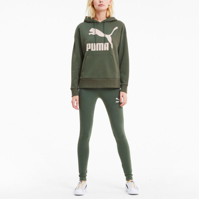 Sudadera con capucha clásica con el logotipo «Verde oliva y blanco» (mujeres)
