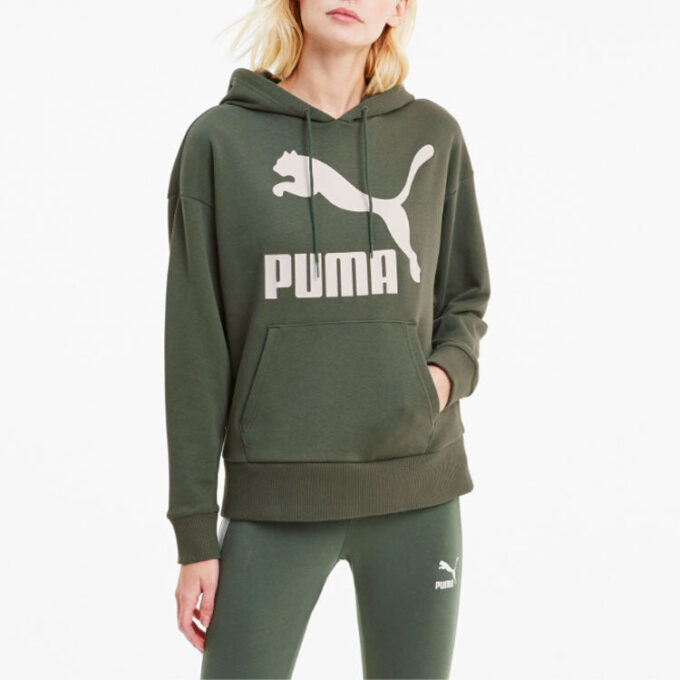 Sudadera con capucha clásica con el logotipo «Verde oliva y blanco» (mujeres)