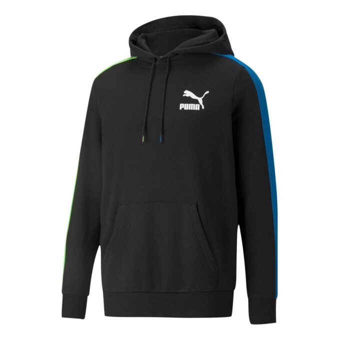 Sudadera con capucha de algodón con cuello redondo «Negro, azul y verde»