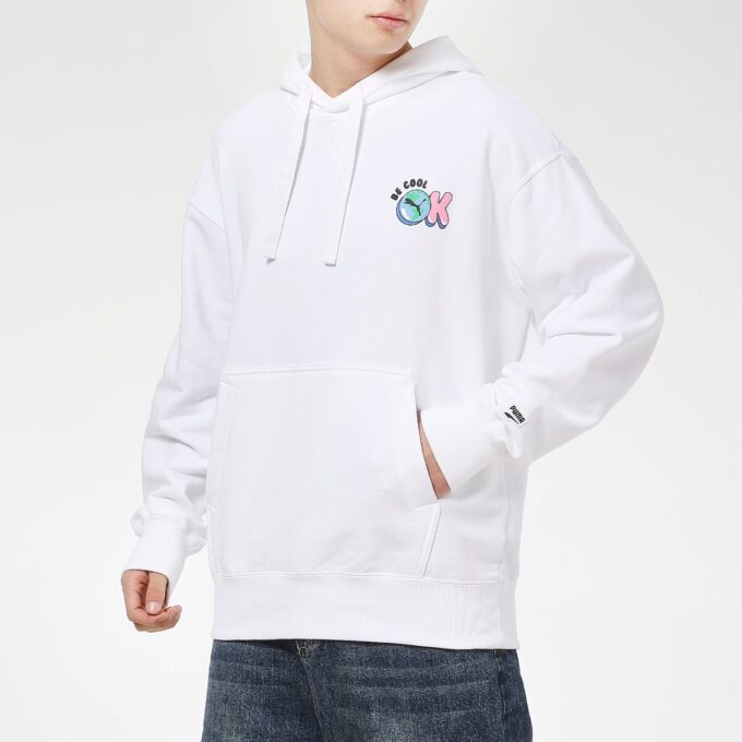 Sudadera con capucha gráfica del centro «Blanco, azul y rojo»