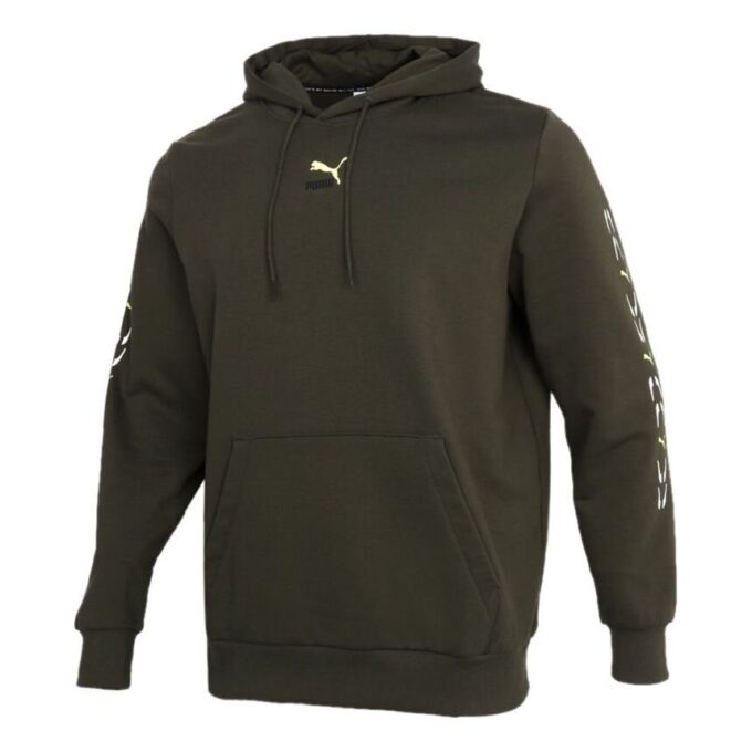Sudadera con capucha gráfica «Verde oliva y blanco»