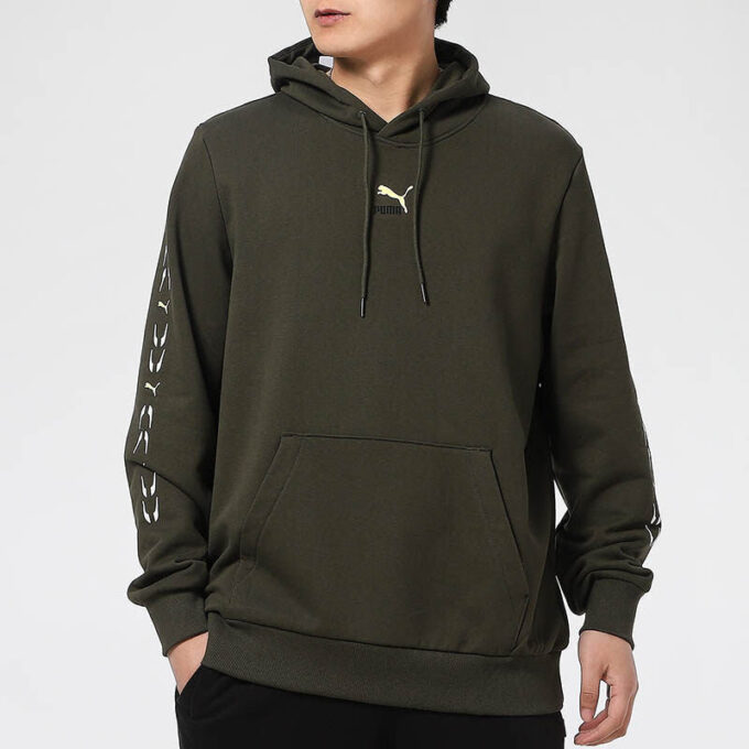 Sudadera con capucha gráfica «Verde oliva y blanco»