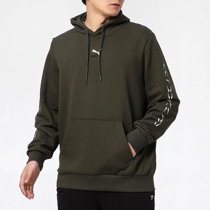 Sudadera con capucha gráfica «Verde oliva y blanco»