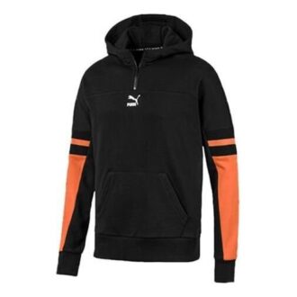 Sudadera con capucha y media cremallera con bloques de color «Negro, naranja y blanco»