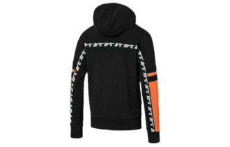 Sudadera con capucha y media cremallera con bloques de color «Negro, naranja y blanco»