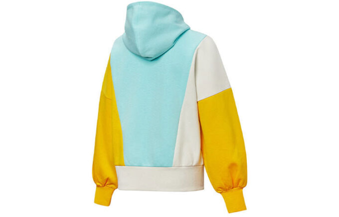 Sudadera con capucha y paneles (mujeres) «Azul, amarillo y blanco»
