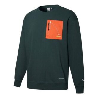 Sudadera de cuello redondo con bolsillo PUMA x Roaringwild «Verde oliva y naranja»