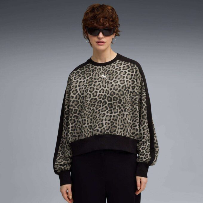 Sudadera de cuello redondo con estampado animal T7 Leopard Luxe para mujer