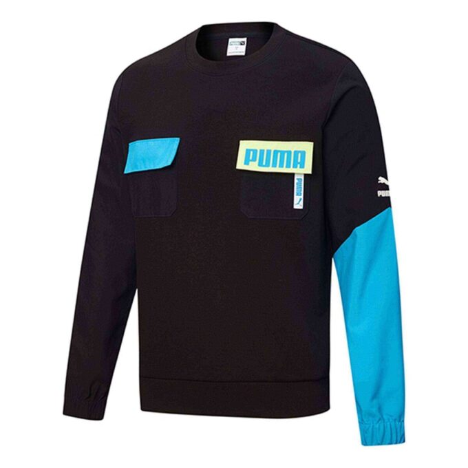 Suéter de cuello redondo con parches «Negro Azul»