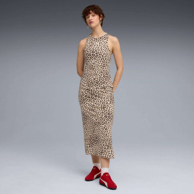 Vestido ajustado con estampado animal de leopardo de lujo para mujer