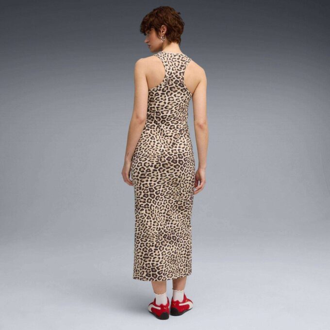 Vestido ajustado con estampado animal de leopardo de lujo para mujer