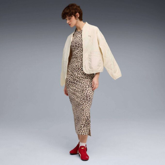 Vestido ajustado con estampado animal de leopardo de lujo para mujer