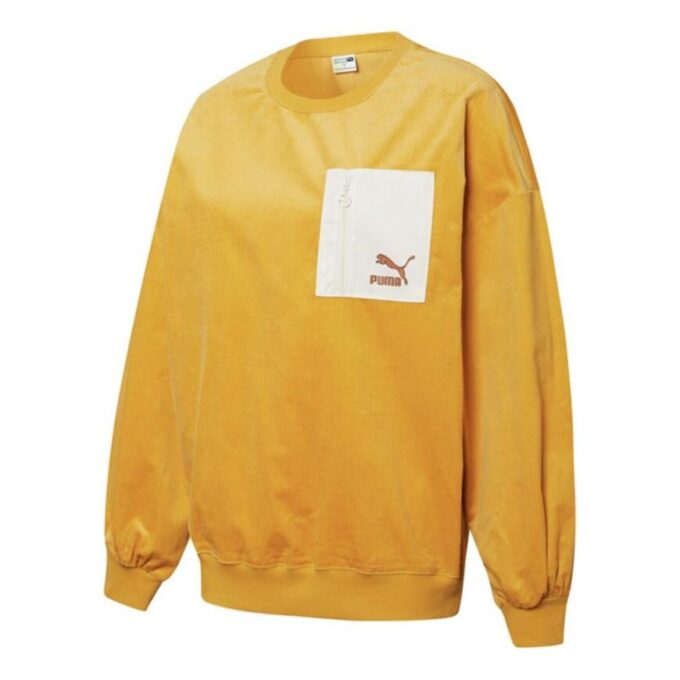 (WMNS) Suéter deportivo de cuello redondo con bolsillo y cremallera en colores contrastantes «Amarillo»