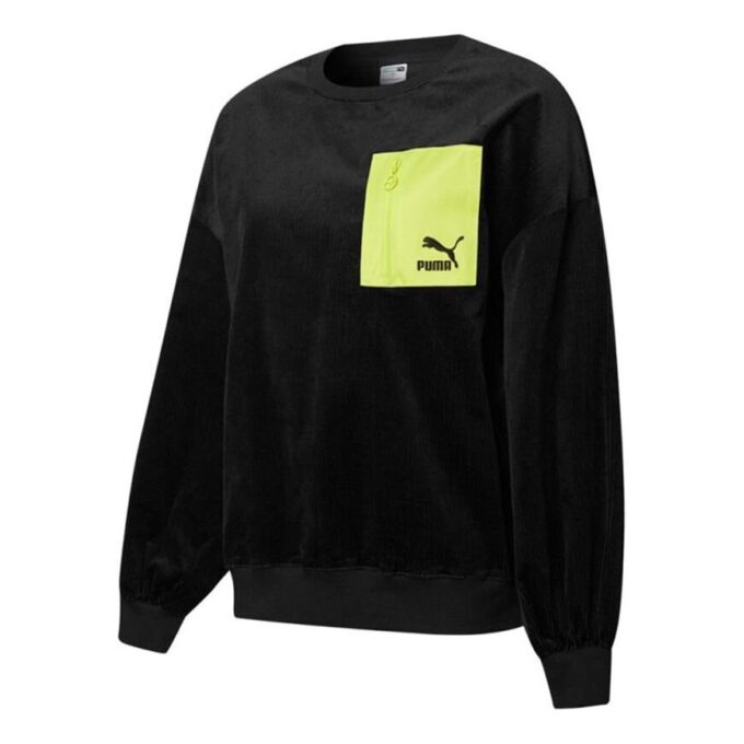 (WMNS) Suéter deportivo de cuello redondo con bolsillo y cremallera en colores contrastantes «Negro»